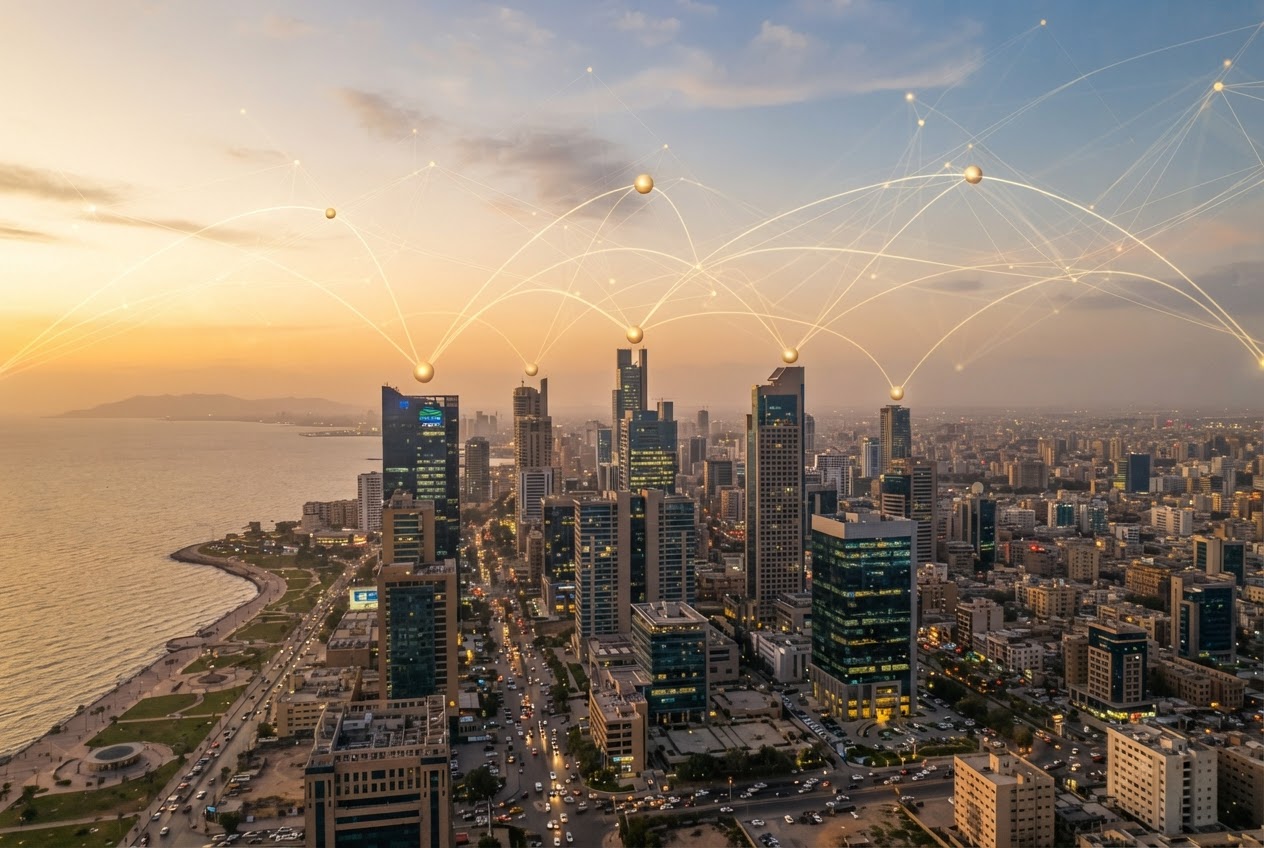 Karachi skyline representing local support for private-sector cloud customers